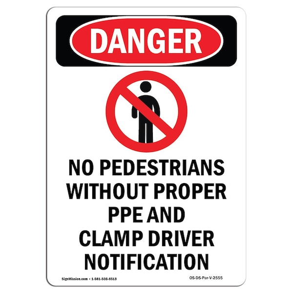 OSHA Sign, No Pedestrians W/O, 24in X 18in Decal, 18" W, 24" L, Portrait, No Pedestrians Without